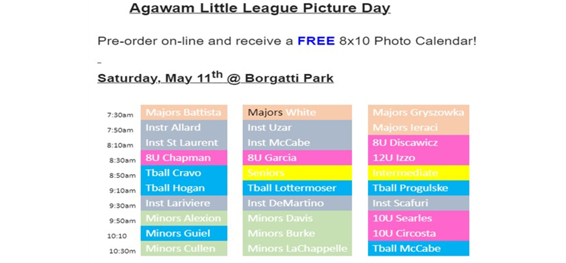 Picture Day - Saturday May 11th 2024  Times TBA
