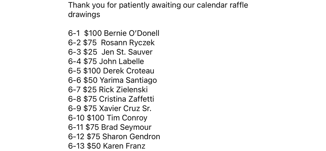2023 Calendar Raffle